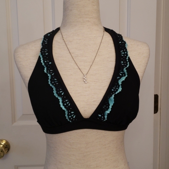 Profile Black/Aqua Eyelet Ruffle Bikini Top - Picture 1 of 8